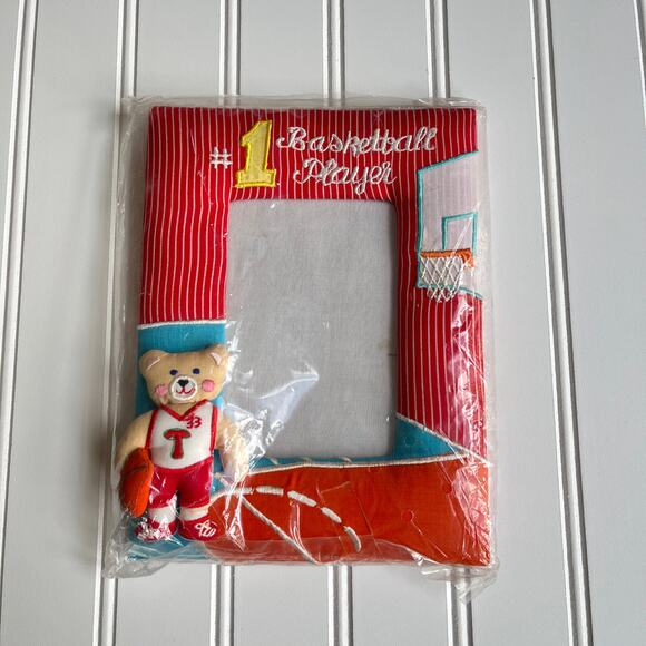 Vintage #1 Basketball Player Fabric Photo Frame 90's Embroidered Teddy Bear - Picture 5 of 9